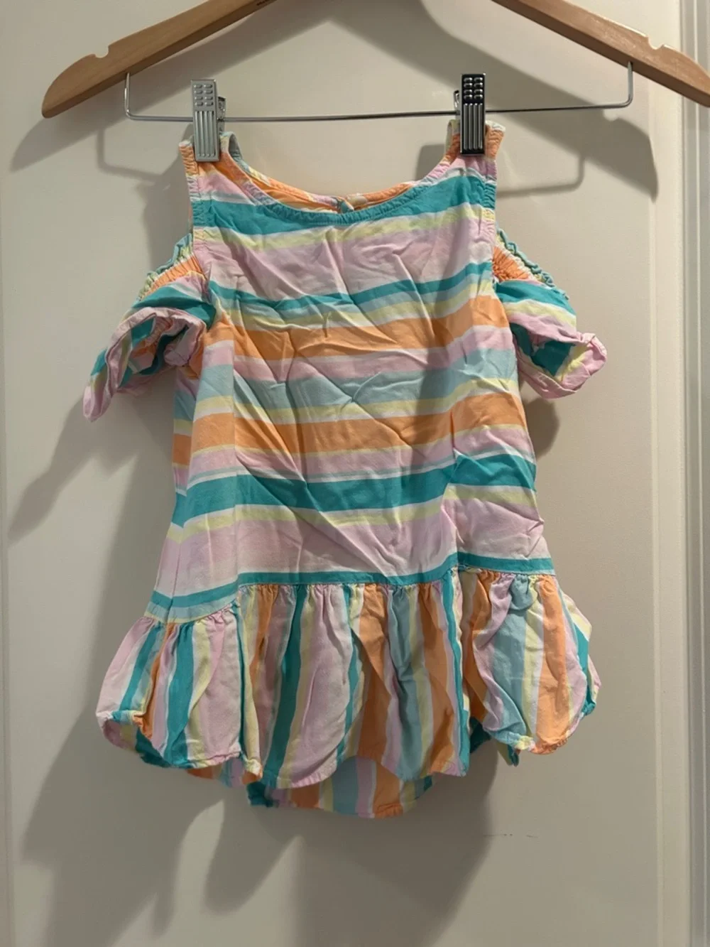 Oshkosh B’gosh Cold Shoulder elastic Ruffle Hem Stripe Pastel summer Dress size8